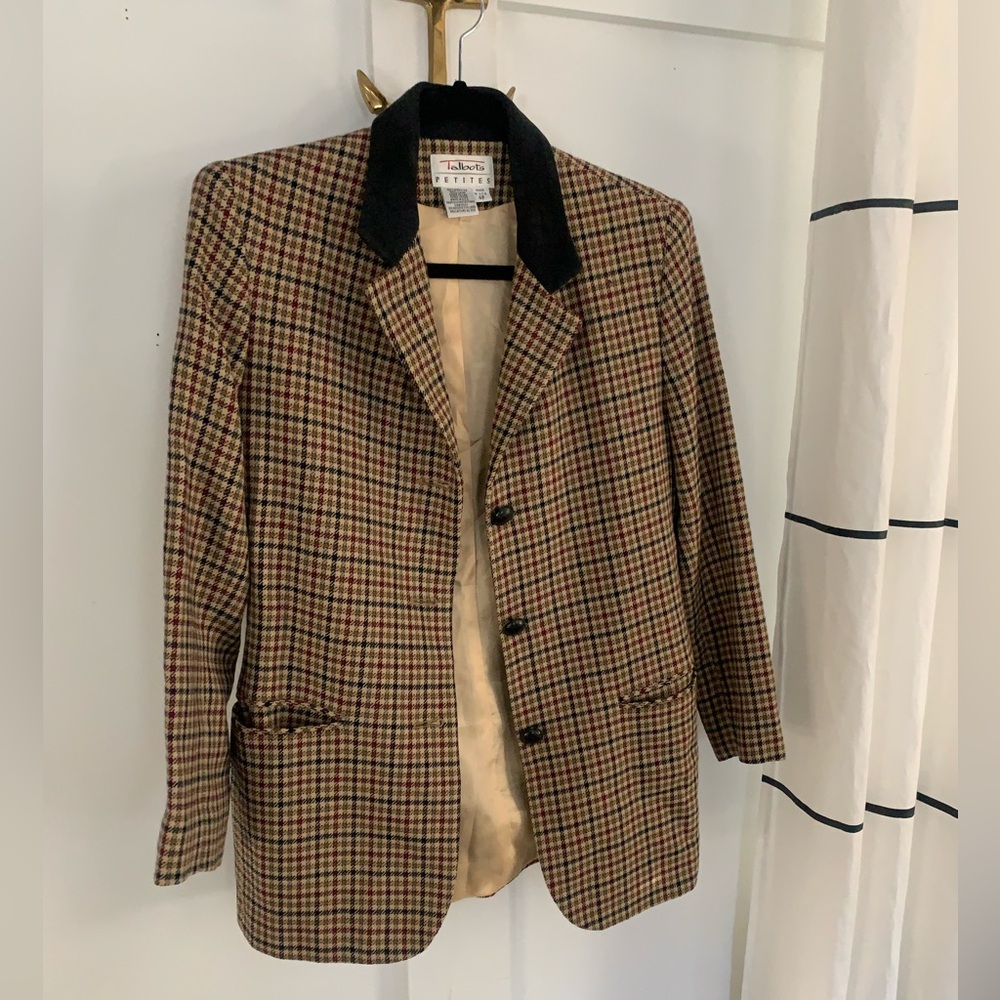 Talbots Petites Oversized Vintage Wool Houndstooth Blazer Size 4P Made in USA - Picture 1 of 12